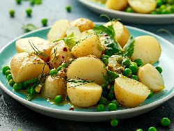 Картофи с грах, зехтин и билков дресинг - снимка на рецептата